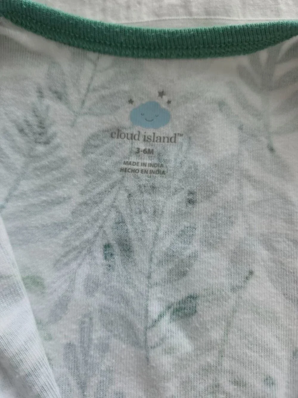 Cloud Island Baby Footed Sleeper 3-6M Green Leaf Print Zip Pajamas 100% Cotton